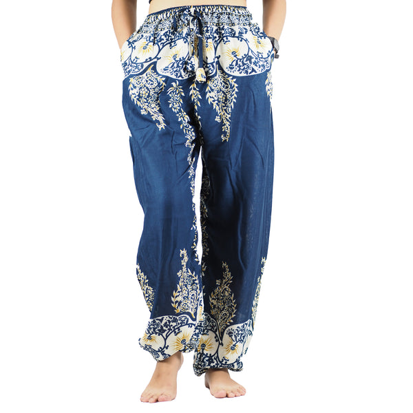 Flower chain Unisex Drawstring Genie Pants in Ocean Blue PP0110 020064 01