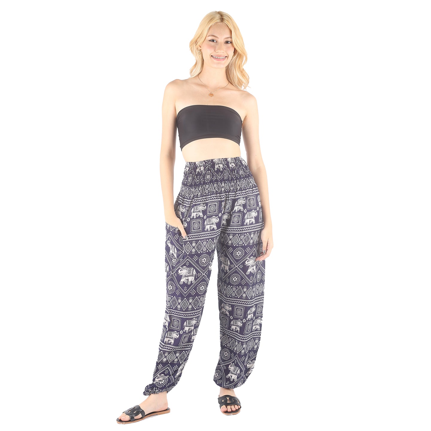 Elephant Aztec Cotton Men's Harem Pants in Navy. Free Shipping for all  orders over $60.
