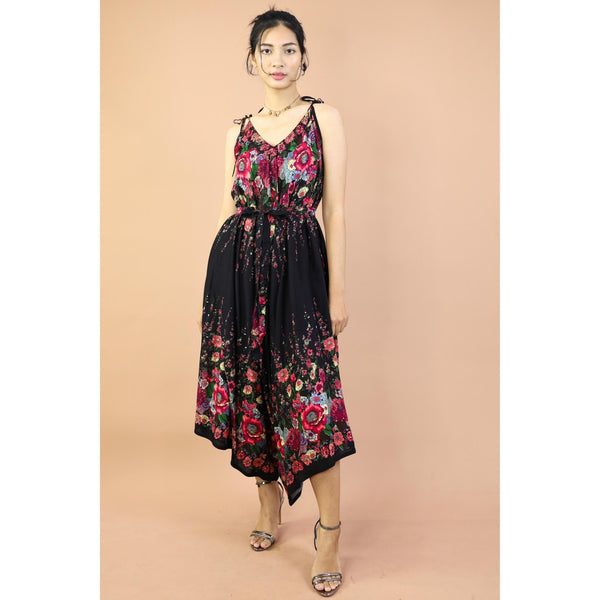 Floral Ivy Women's Jumpsuit with Belt in Black JP0097 020010 01