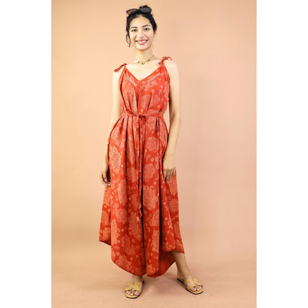 Mandala Flower Women's Jumpsuit with Belt in Orange JP0097 020348 01