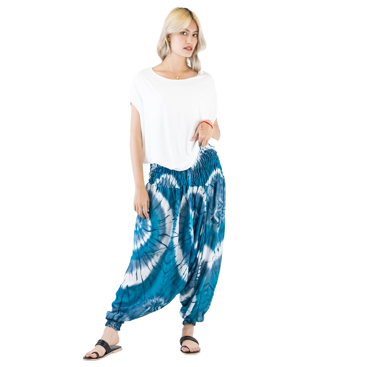 Tie Dye Aladdin Drop Crotch Pants in Green PP0056 020244 02